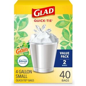 Glad 4 Gallon Quick Tie Trash Bags Gain Original Scent Febreze Freshness 40 Bags